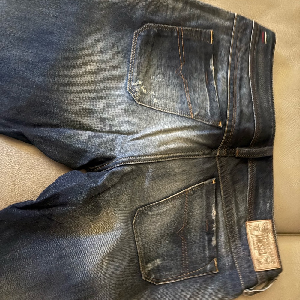 Diesel Blue Straight Leg Jeans with Faded Effect